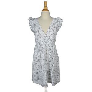 Ann Taylor Loft, White Eyelet 100 % Cotton Dress Flutter Sleeve, Size 0